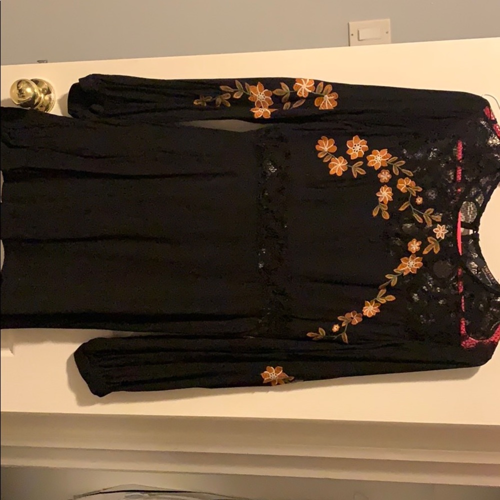 Black dress with orange flowers